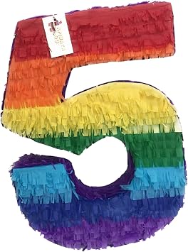 APINATA4U Large Number Five Pinata Rainbow Colored 20" Tall