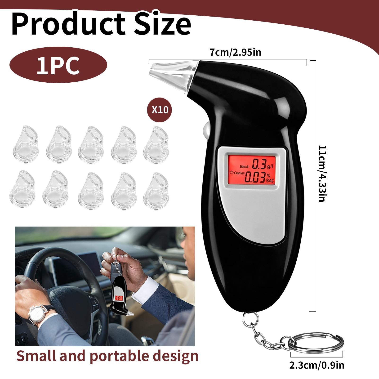 Éthylotest Électronique Haute Précision Alcootest Portable avec Écran LCD et 10 Embouts Rechangeables Éthylomètre Personnel Rapide pour Conduite Sécurisée et Usage Domestique