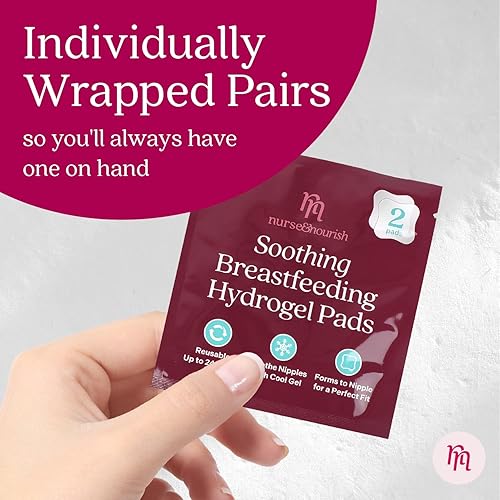 Miniatura 6 de Nurse & Nourish Paquete de 8 almohadillas de hidrogel para apoyo al dolor de lactancia materna, gel calmante reutilizable, fácil de aplicar,
