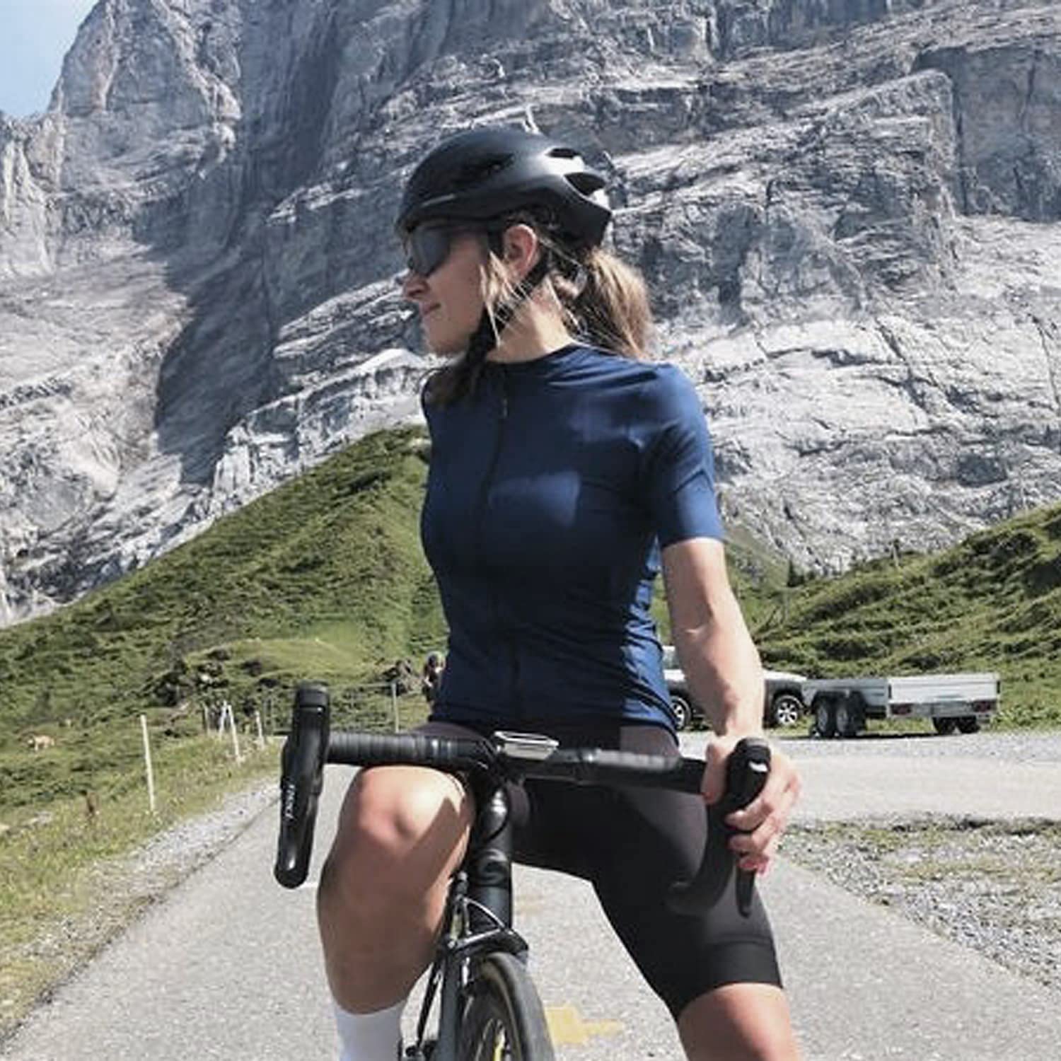 Lo.gas Womens Ciclismo Jersey Manica Corta Traspirante Mesh Road Bike Shirt Bicicletta Bike Top 3 Tasche Posteriori UPF50+ - grigio - XX-Large