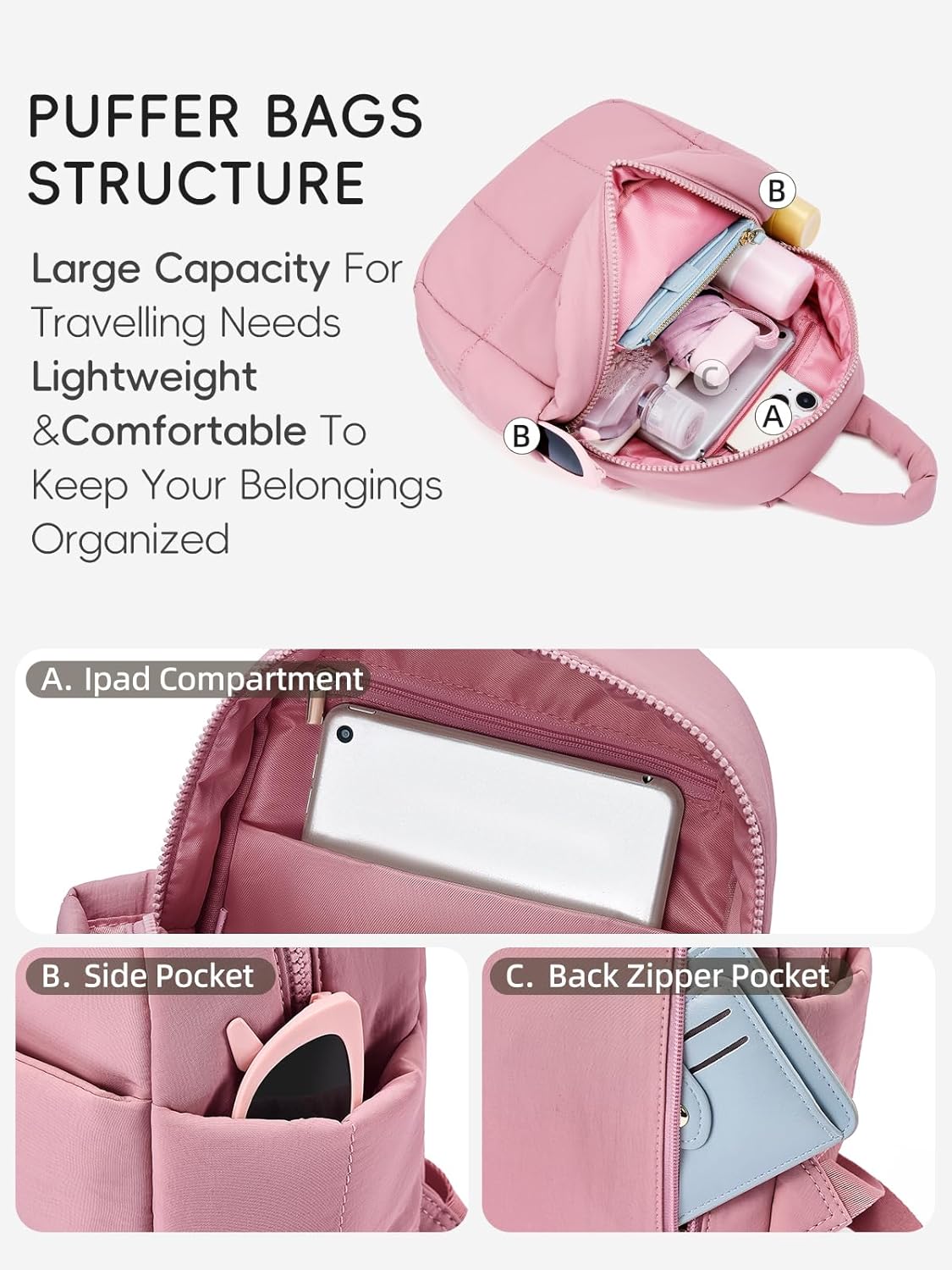 WESTBRONCO Mini Backpack for Women Nylon Small Fashion Backpacks Purse Puffer Lightweight Backpacks for Travel, Shopping, Daily - Image 3