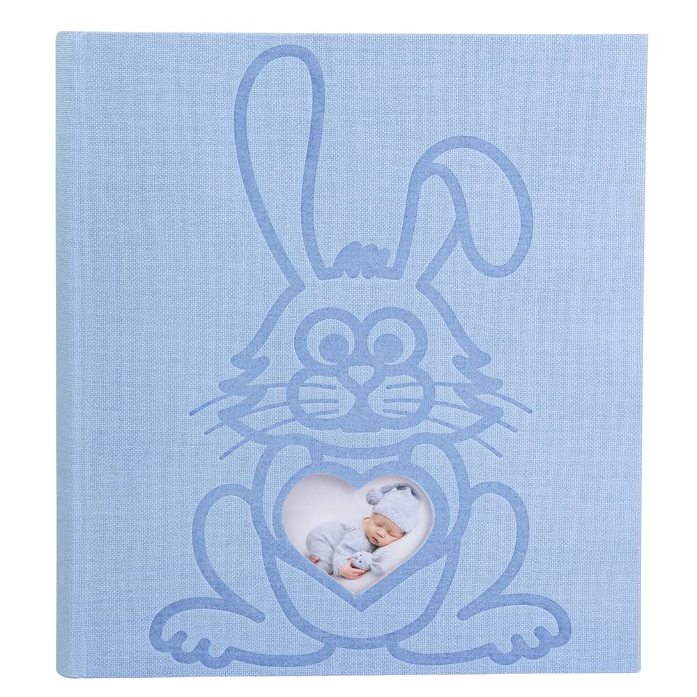 Exacompta - Ref 16563E - Cute Bunny Rabbit Baby Boy Photo Album - 290 x 320mm in Size, 60 Blank Pages, Holds Up To 300 Photos - Blue Textured Paper Cover