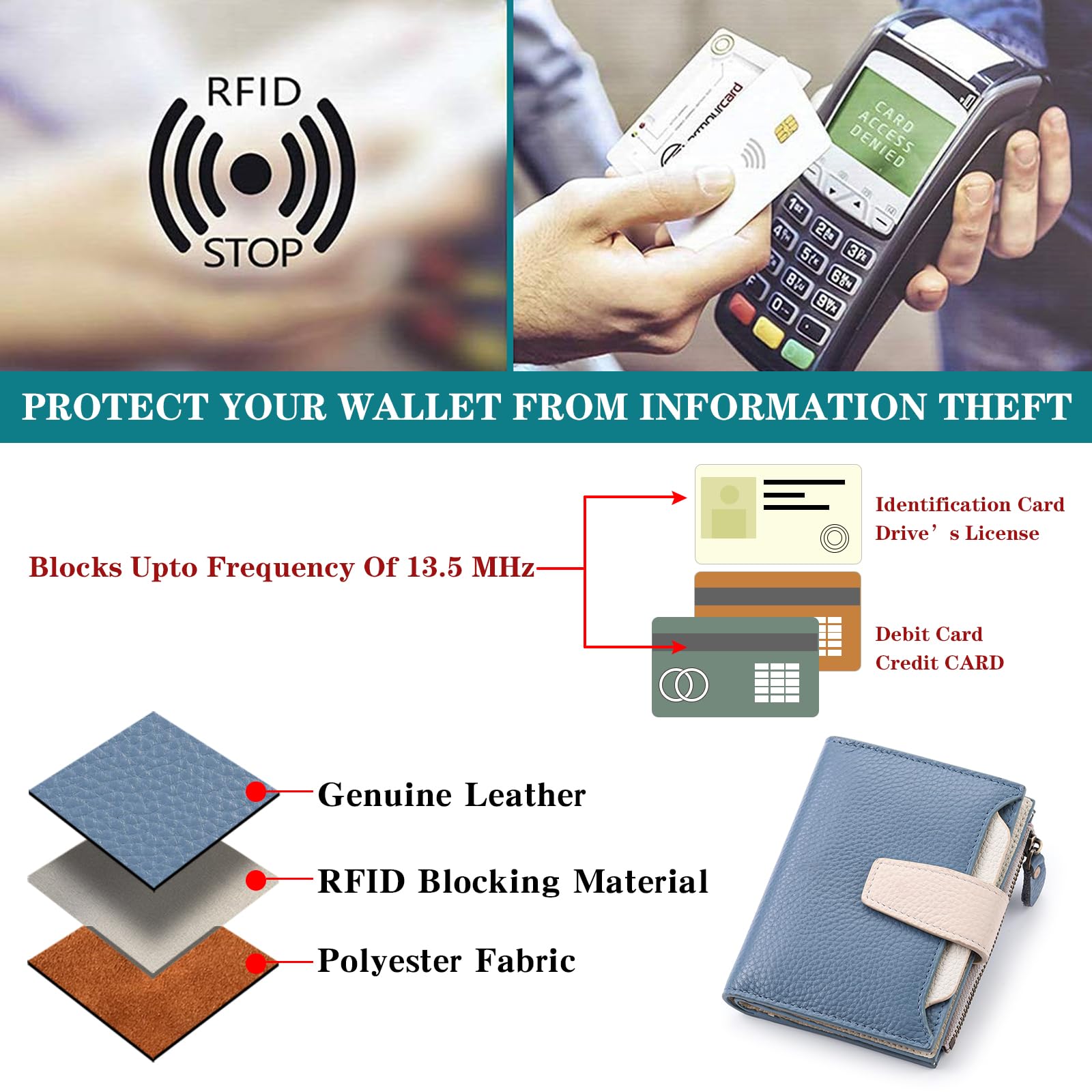 SENDEFN Portafoglio Donna in Pelle Vera Piccolo Portamonete Cute con Cerniera 14 Carte Portafoglio Donna Pelle con Tanti Scomparti