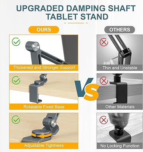 Miniatura 5 de Houele Soporte para tableta, brazo plegable ajustable para tableta iPad con base giratoria de 360, soporte para teléfono iPad para escritorio y