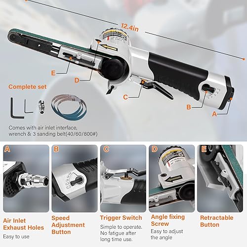 Miniatura 2 de Lijadora de banda de aire de 3/8" x 13", mini lijadora de banda para carpintería/trabajo de metal, amoladora de mano, lijadora de banda con 3