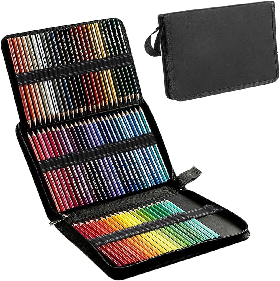 Colored Pencil Case 36/72 Slot Portable Pen Bag Organizer with Handle Strap Large Capacity Waterproof Zipper Pencil Pouch Bag Holder Foldable Pen Stationery Storage Case for Student Artists Office