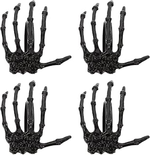 Luxshiny 4Pcs Halloween Napkin Rings Set: Skeleton Hand Napkin Holders for Spooky Dinner Table Decor