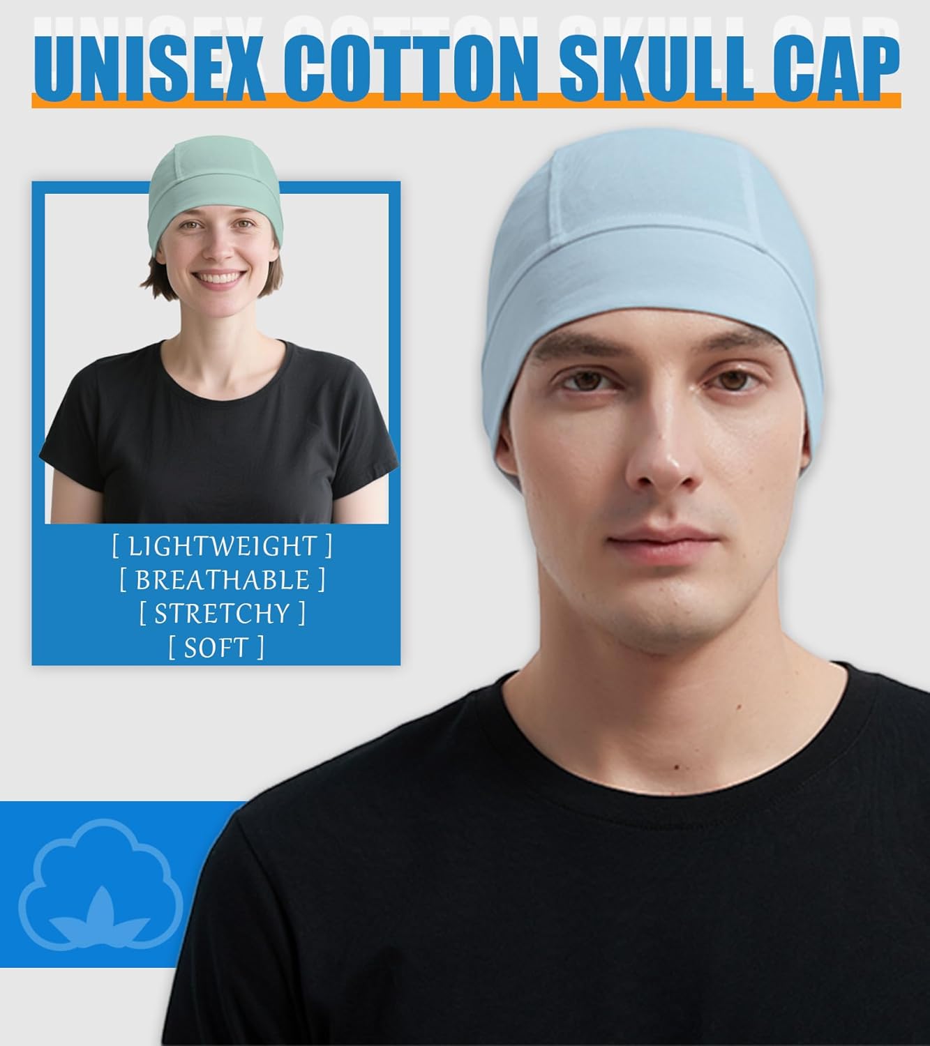 3 Pieces Cotton Skull Caps for Men Women Beanie Chemo Headwear Riding Helmet Liner Running Sleeping Hats - Image 2