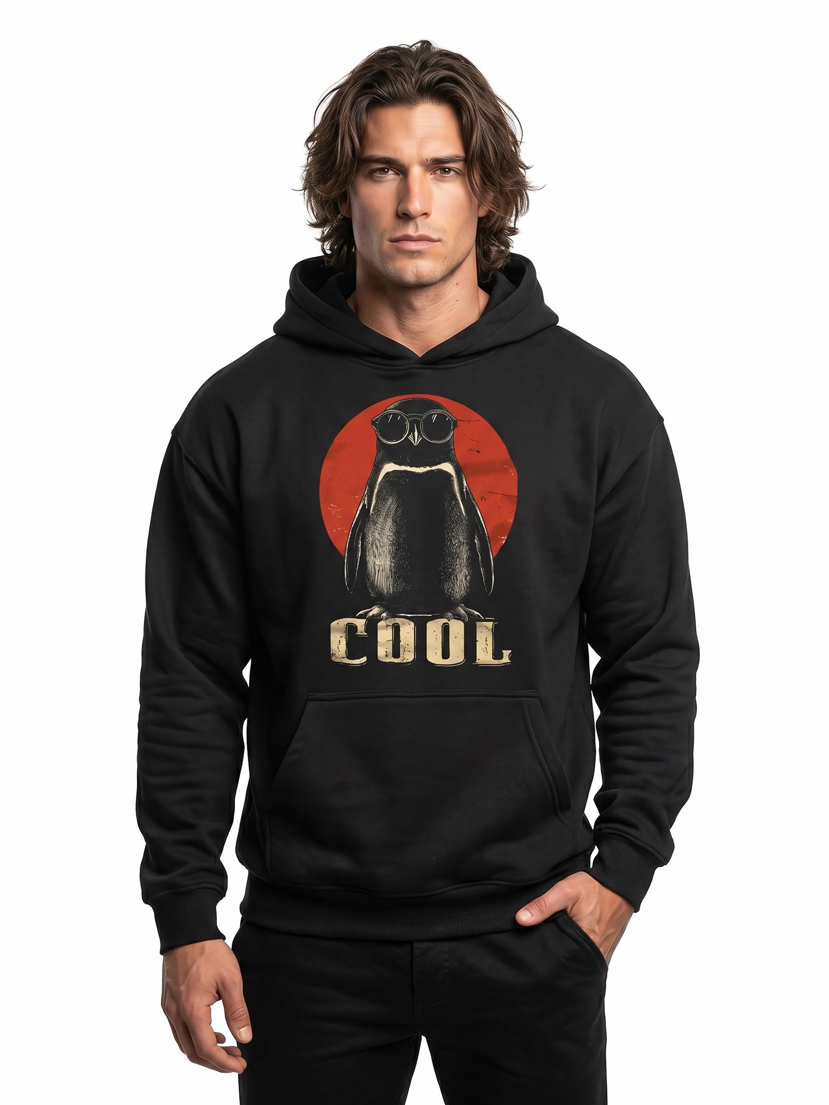 MAKAYA bluza z kapturem męska z motywem pingwina zabawny hoodie z nadrukiem zwierzęta cool styl casual