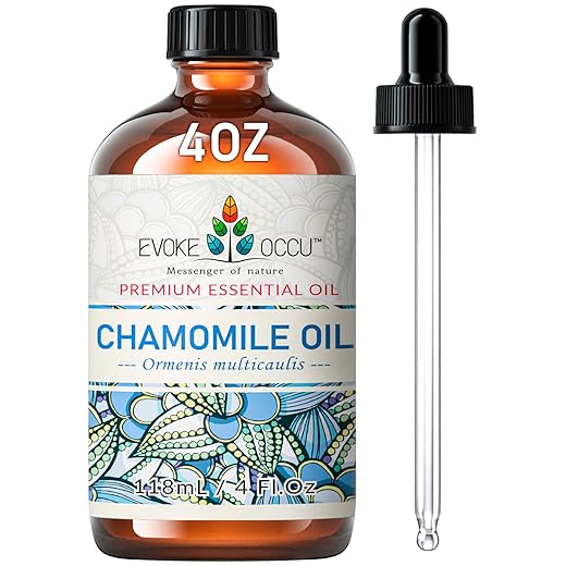 EVOKE OCCU Chamomile Essential Oil 4 Oz, Pure Chamomile Oil for Skin Hair Diffuser Candle Soap Making- 4 FL Oz