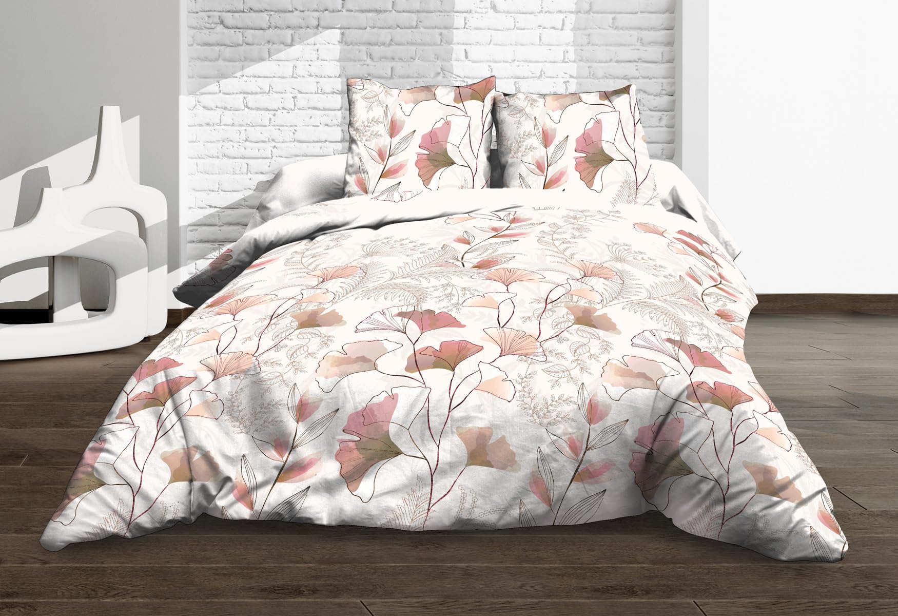 Kyoto Flat Sheet + Fitted Sheet 160 x 200 cm + 2 T Pure Cotton 57 Thread Count