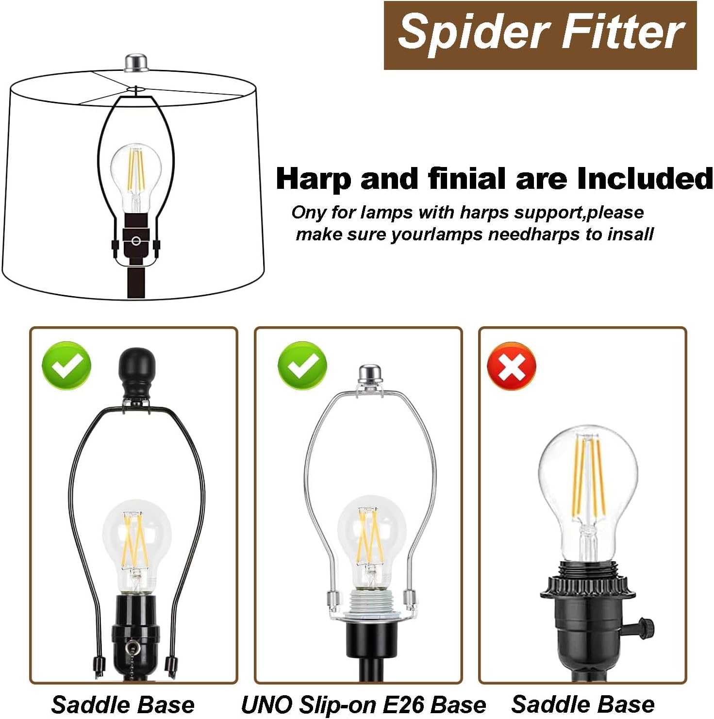 13" Lamp Shades Set of 2 (Spider Fitter), Includes 2 Harps & Finials, Natural Linen Drum Lampshade Replacement for Table Lamps (13" Top x 13" Bottom x 10" High)