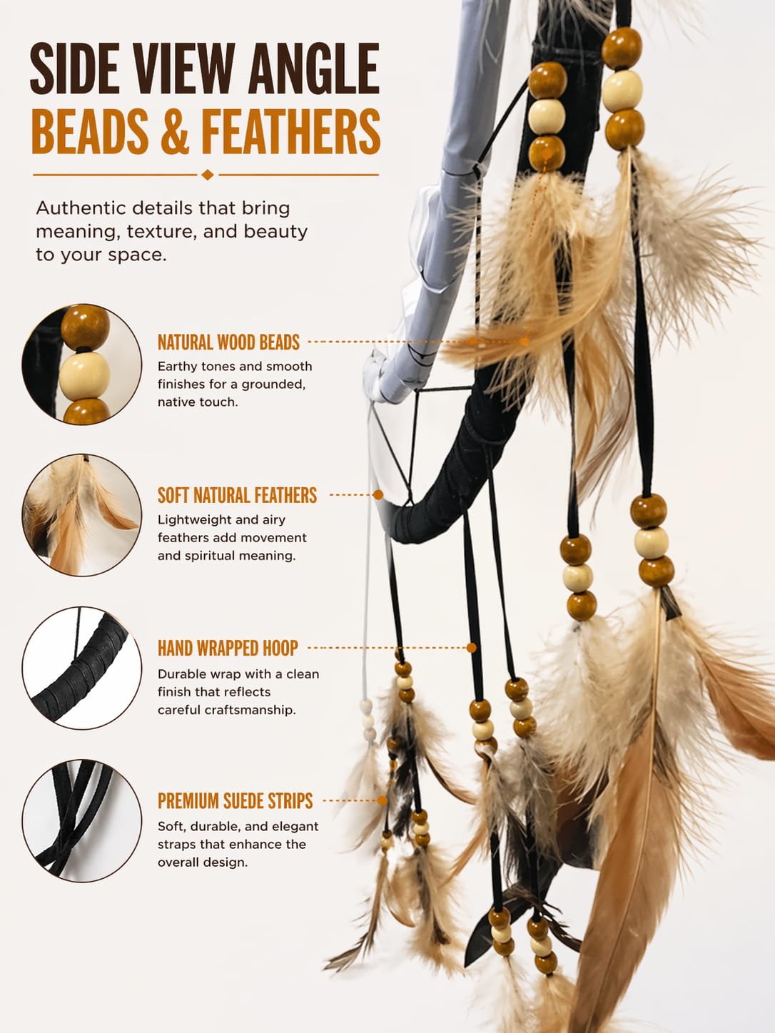 Kinnex Collections Traumfänger aus 24" Traumfänger - Indianer Traumfänger - mit Holzperlen und echten Federn - Deko / Geschenk (Krieger) DC24223