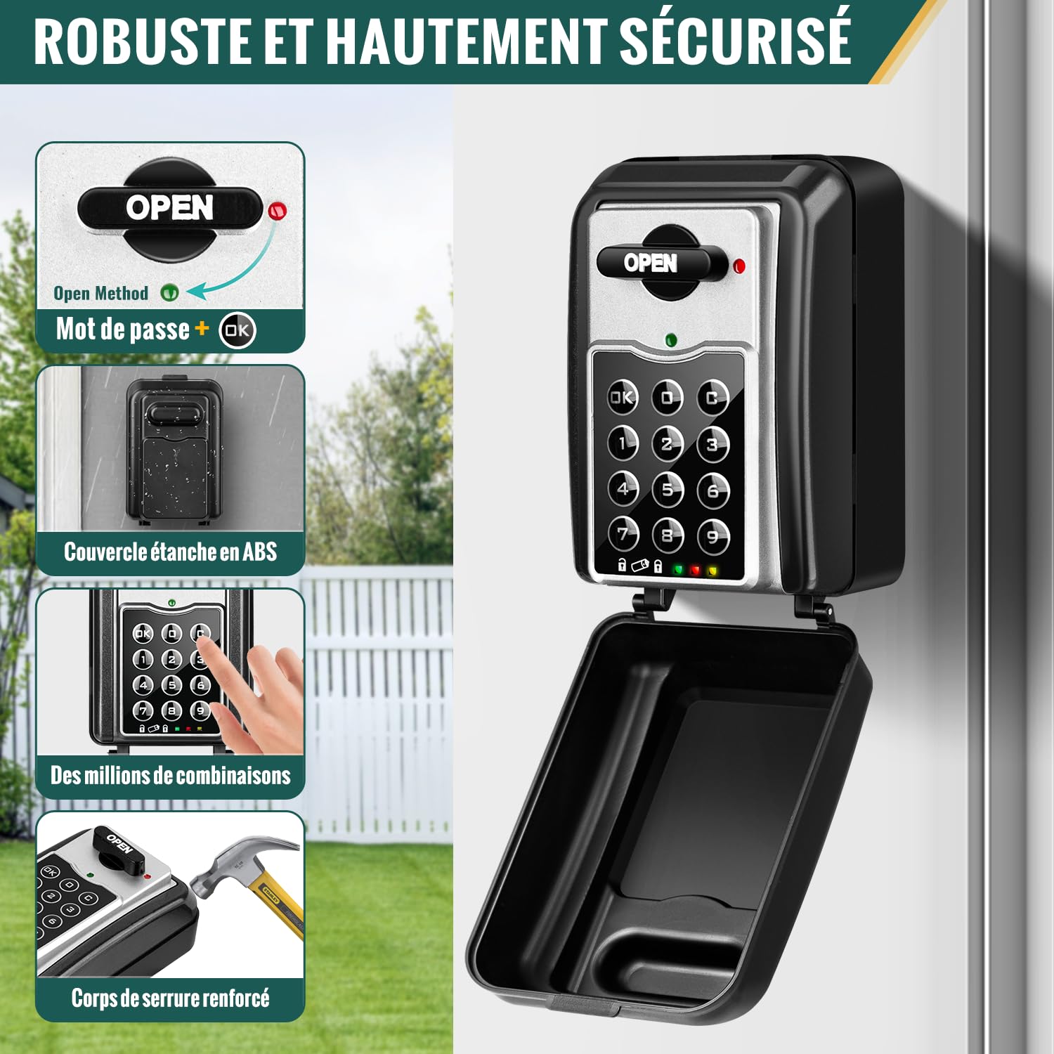 Grande Boite à Clés Securisee Exterieur | Anti-vol & Privilèges Administrateur | Boite à Clefs Murale avec Code 6 Chiffres Digital Boitier a Clef Étanche Antirouille Combination Lock Box