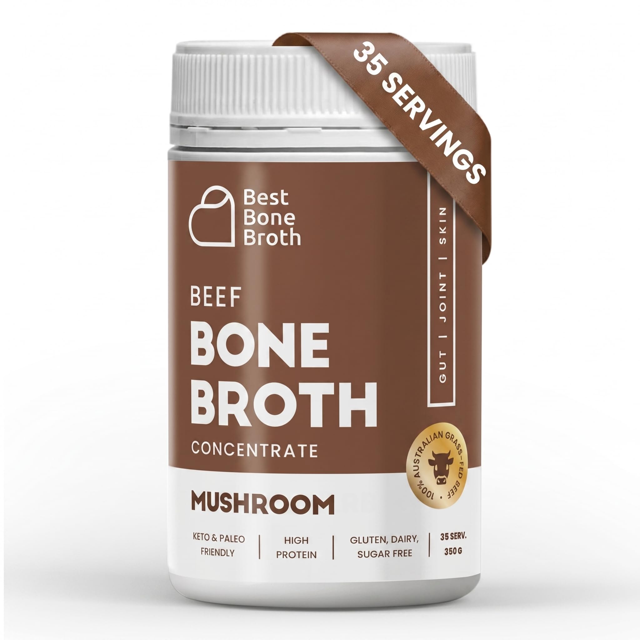 Concentré de bouillon d'os de bœuf nourri à l'herbe avec champignons | Keto, riche en protéines, sans gluten | 35 portions / 8,7 litres