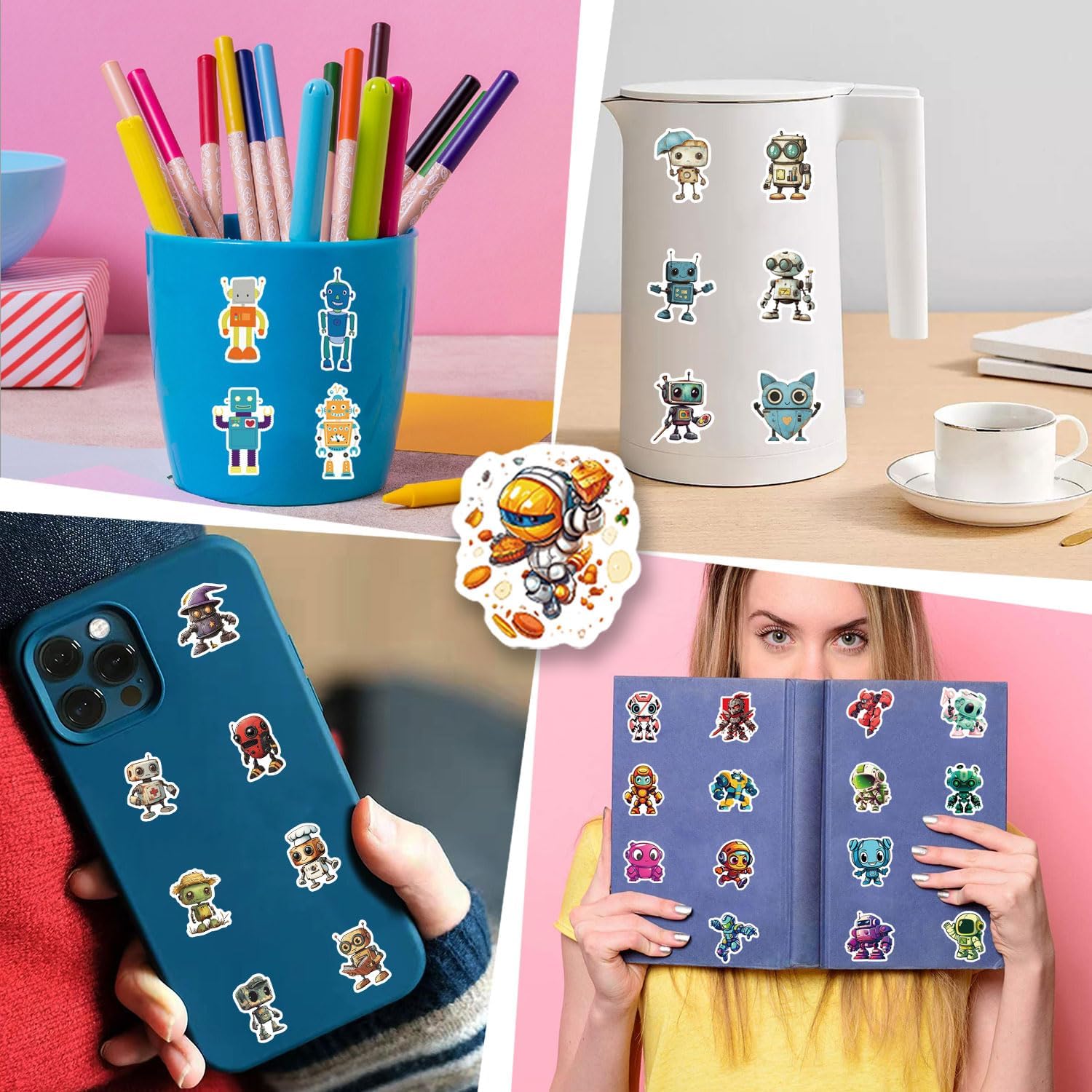 Robot Stickers 200Pcs for Kids Clear Wildflower Stickers for Water Bottles Scrapbooking Card Making Crafts Laptop