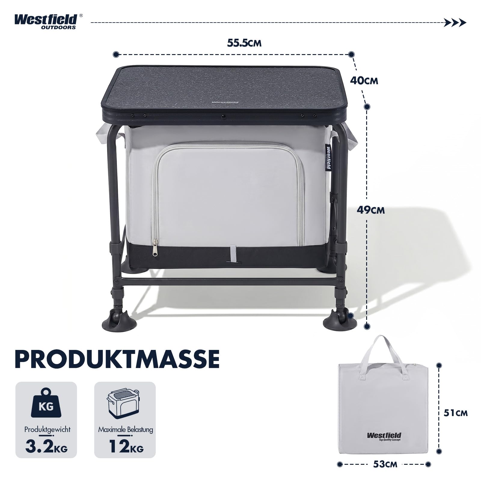 Westfield Outdoors Modulor I+, Campingschrank Faltbar, Campingküche Klappbar mit Tragetasche, Faltschrank Klappschrank viel Stauraum Tragbar für Camping, Balkon, Terrasse