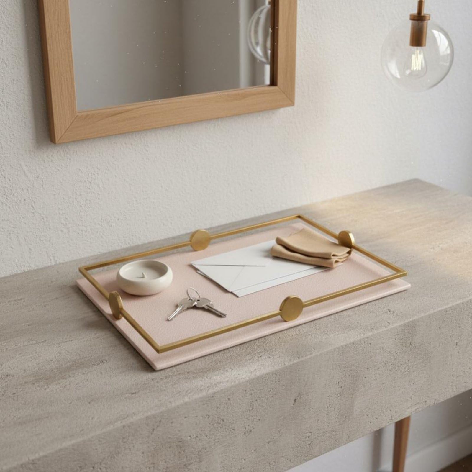Vassoio Decorativo Organizer Portaoggetti Porta Gioielli Rettangolare con Design Moderno in Pelle E Metallo Perfetto per Tavolino Soggiorno Consolle Scrivania, Verde