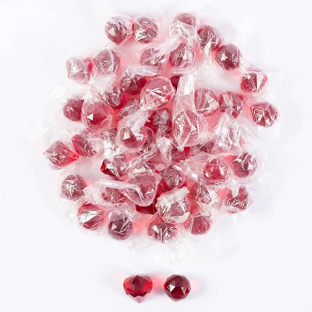 INNA-Glas Acrylic decorative stones pendant LUVANA, diamond ball, 48 pieces, red, 3cm - Crystal pearls/Decorative crystals
