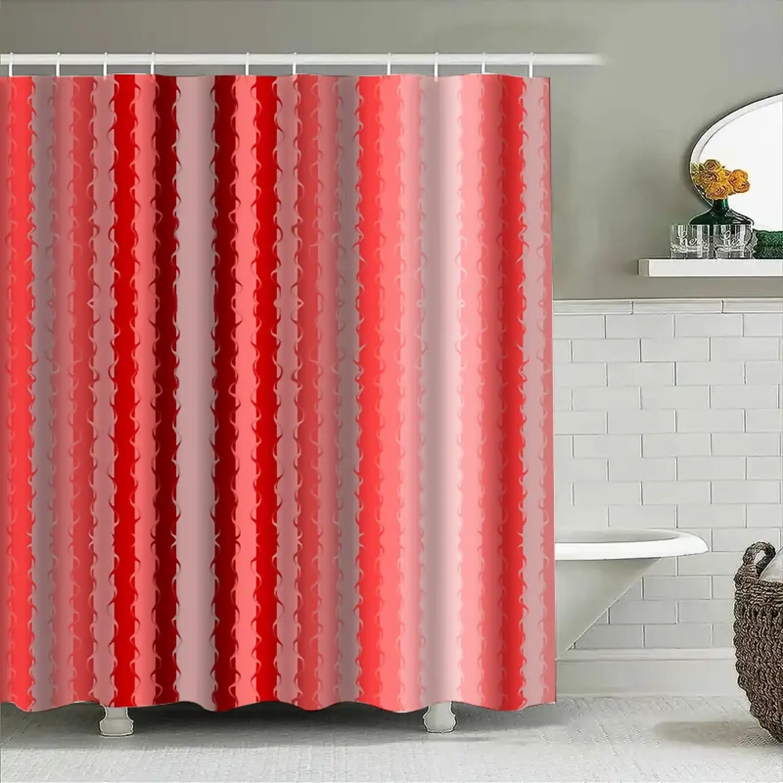 Rideau de douche de luxe rouge en tissu premium opaque avec crochets métalliques