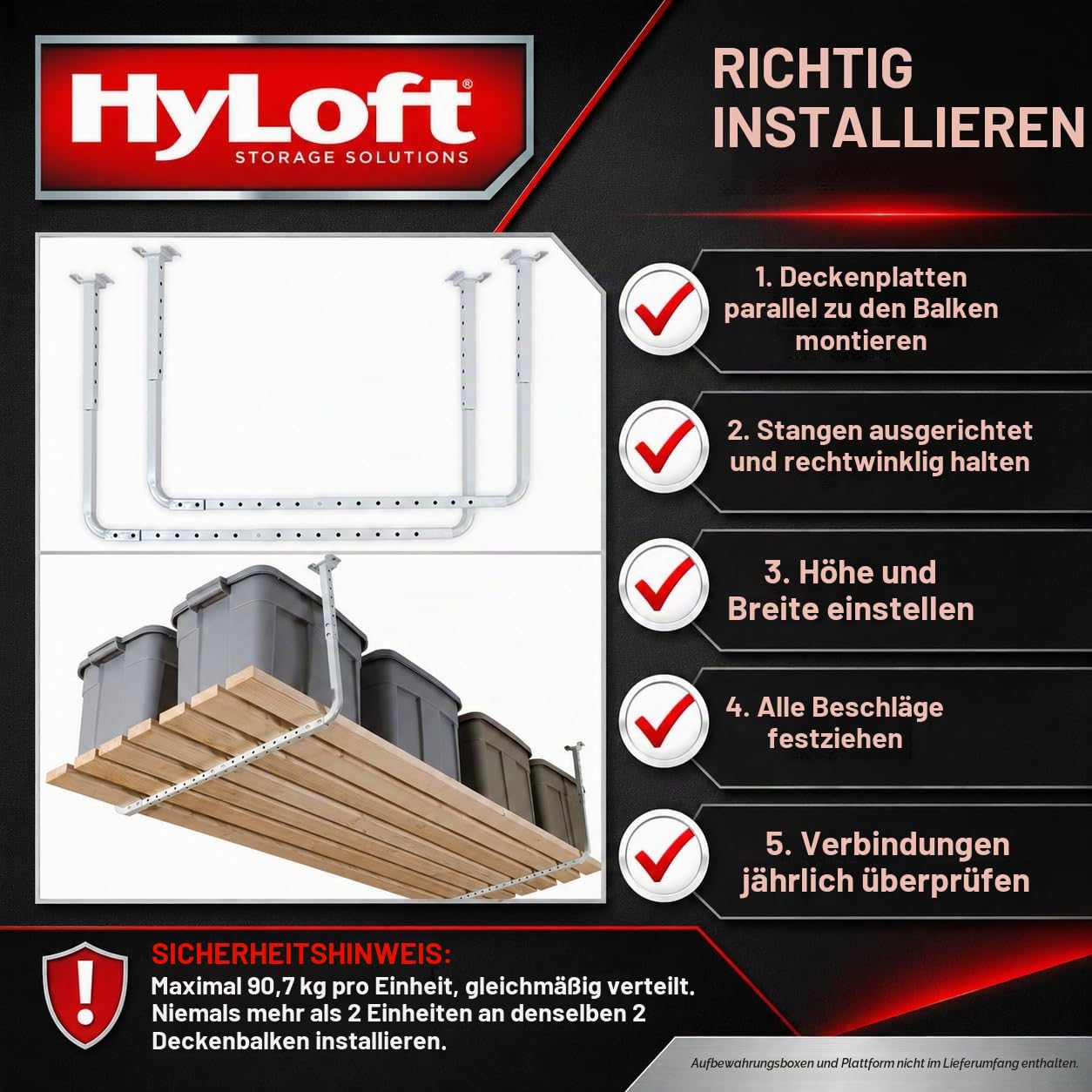 HyLoft 80842-10 83,8 cm x 86,4 cm Verstellbare Garagen-Deckenhalterung, Aufbewahrungsregal-Set, Garagenüberkopf-Halterung, Weiß