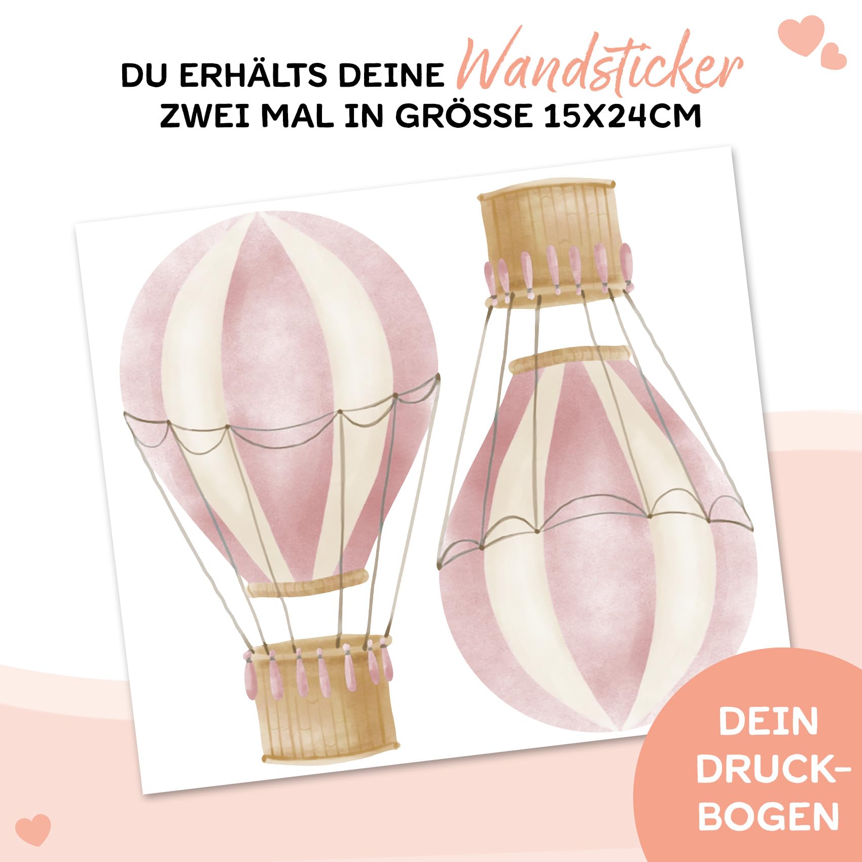 2er Set Heißluftballons Wandtattoo Wandsticker Aufkleber für Kinderzimmer Babyzimmer Aquarell Ballon Y032 (Altrosa)