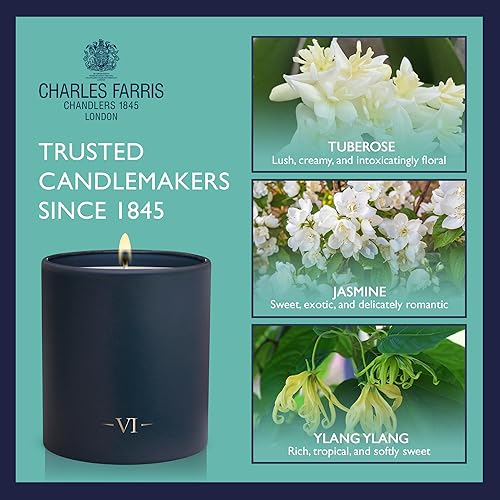 Miniatura 5 de Charles Farris Vela perfumada de lujo, 1 mecha, vertida a mano, de larga duración, combustión limpia, 7.5 onzas, quema hasta 50 horas, fabricada en