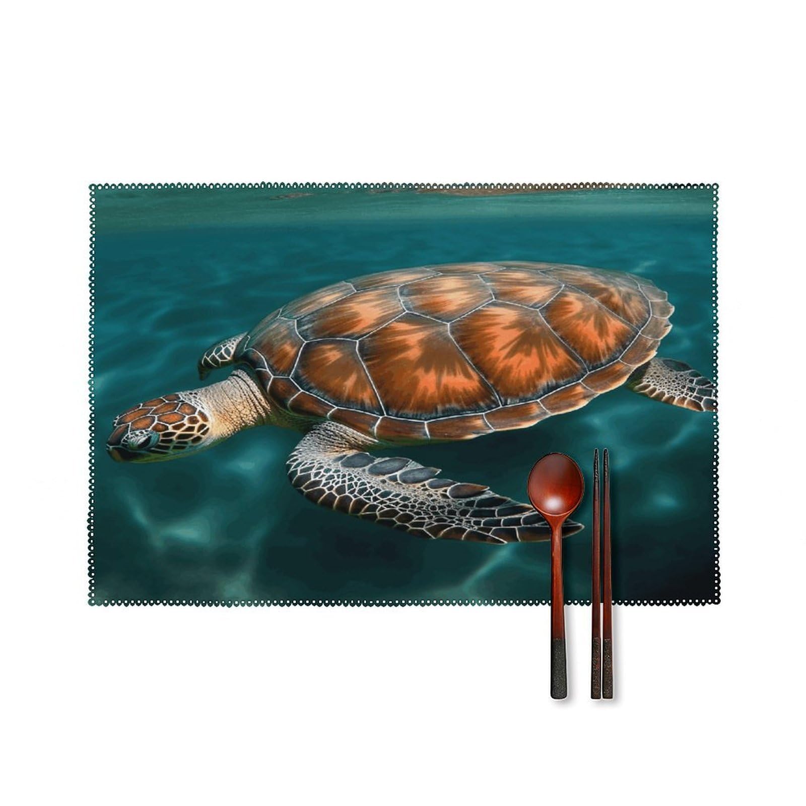 Underwater Turtle Placemats Set of 4 Heat Resistant Non-Slip Place Mats for Dining Table Washable Placemat Wipeable Dining Table Mat Canvas Place Mats Dining Table Decor
