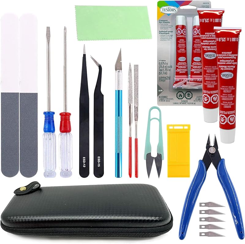 Pegamento de cemento Testors para plástico - Kit de herramientas modelo Pixiss - Herramientas compatibles para manualidades de kit de modelo Gundam - Kit de construcción de ensamblaje de modelo principiante