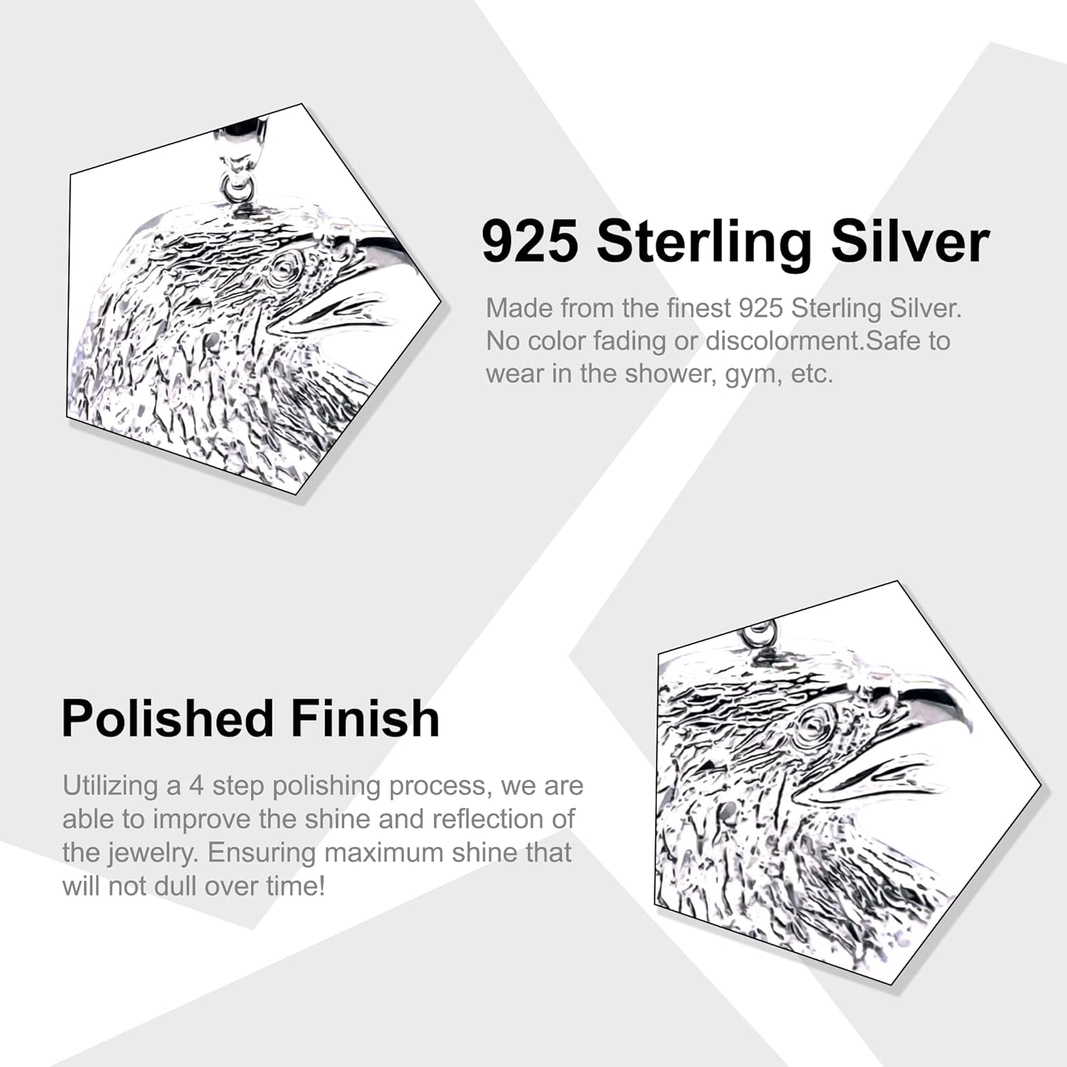 Charm America - Silver Bald Eagle Head Pendant Necklace - 925 Sterling Silver - Animal Pendant - Silver Adjustable Necklace 16” - 18” - Image 2