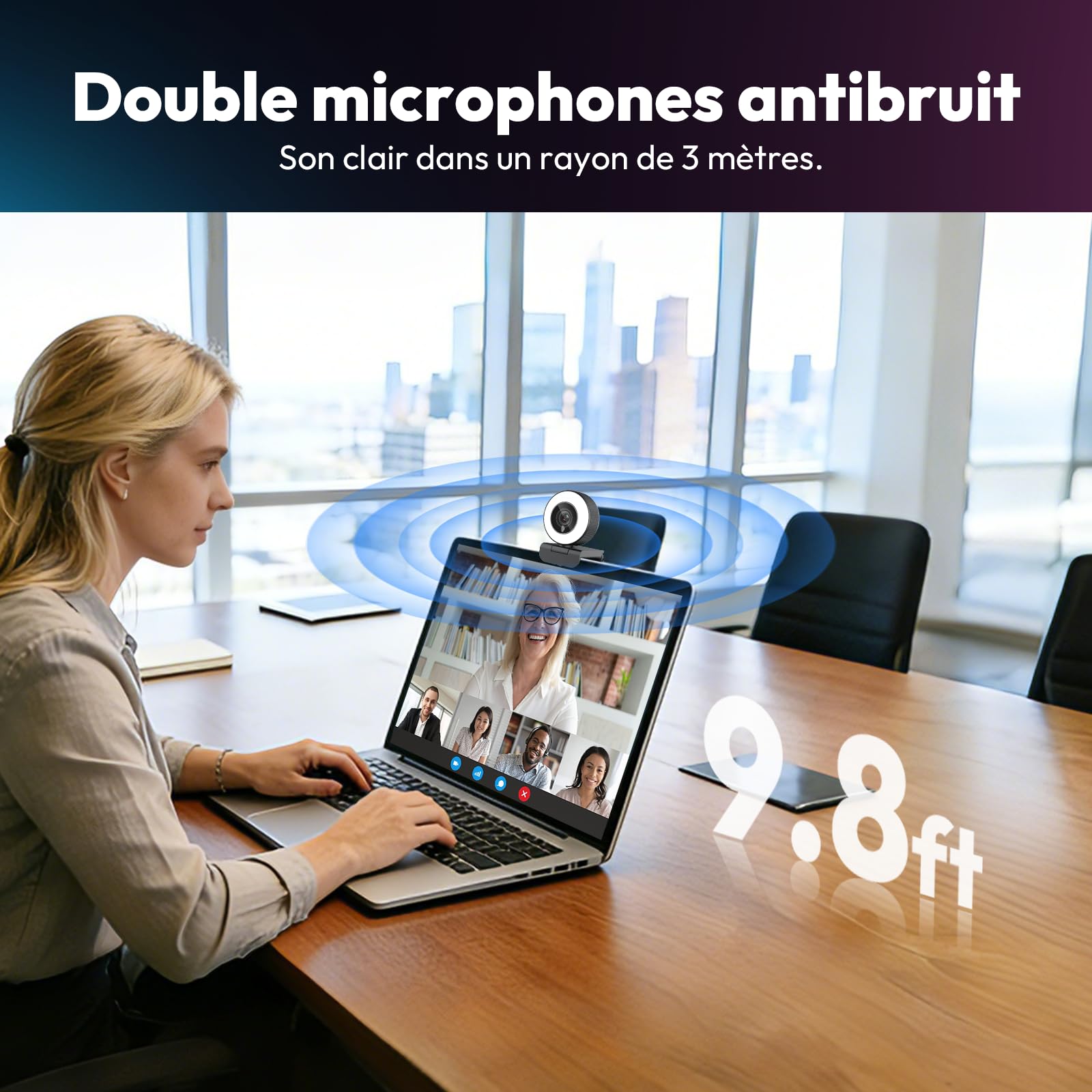 Webcam Angetube 4K avec lumière, caméra PC avec deux microphones, 1080P@60FPS pour un streaming fluide, USB-A/C, autofocus PDAF, plug&play, avec couverture de webcam, compatible avec Zoom/Teams/Laptop