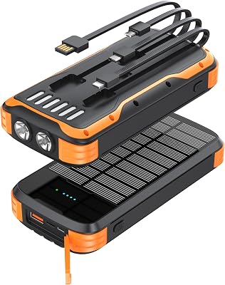 MINRISE Solar Power Bank 40000mAh, Portable Charger PD 20W Fast Charging Solar Charger Power Bank Built in 4 Cables and USB-C in/Output, Camping Essentials External Battery Pack with Flashlights
