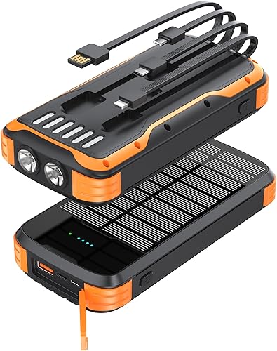 Solar Power Bank 40000mAh, Portable Charger PD 20W Fast Charging Solar Charger Power Bank Built in 4 Cables and USB-C in/Output, Camping Essentials
