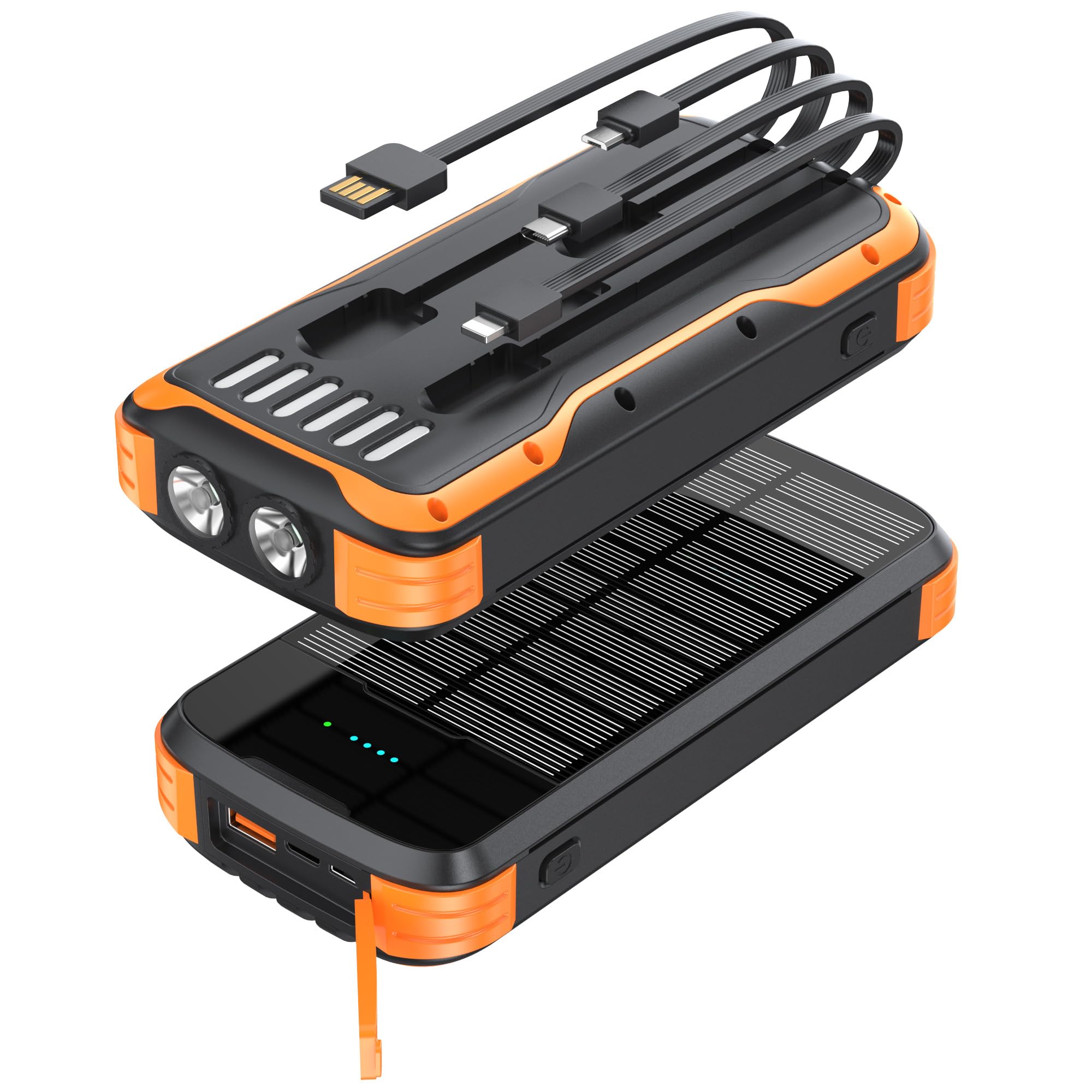 MINRISE Solar Power Bank 40000mAh, Portable Charger PD 20W Fast Charging Solar Charger Power Bank Built in 4 Cables and USB-C in/Output, Camping