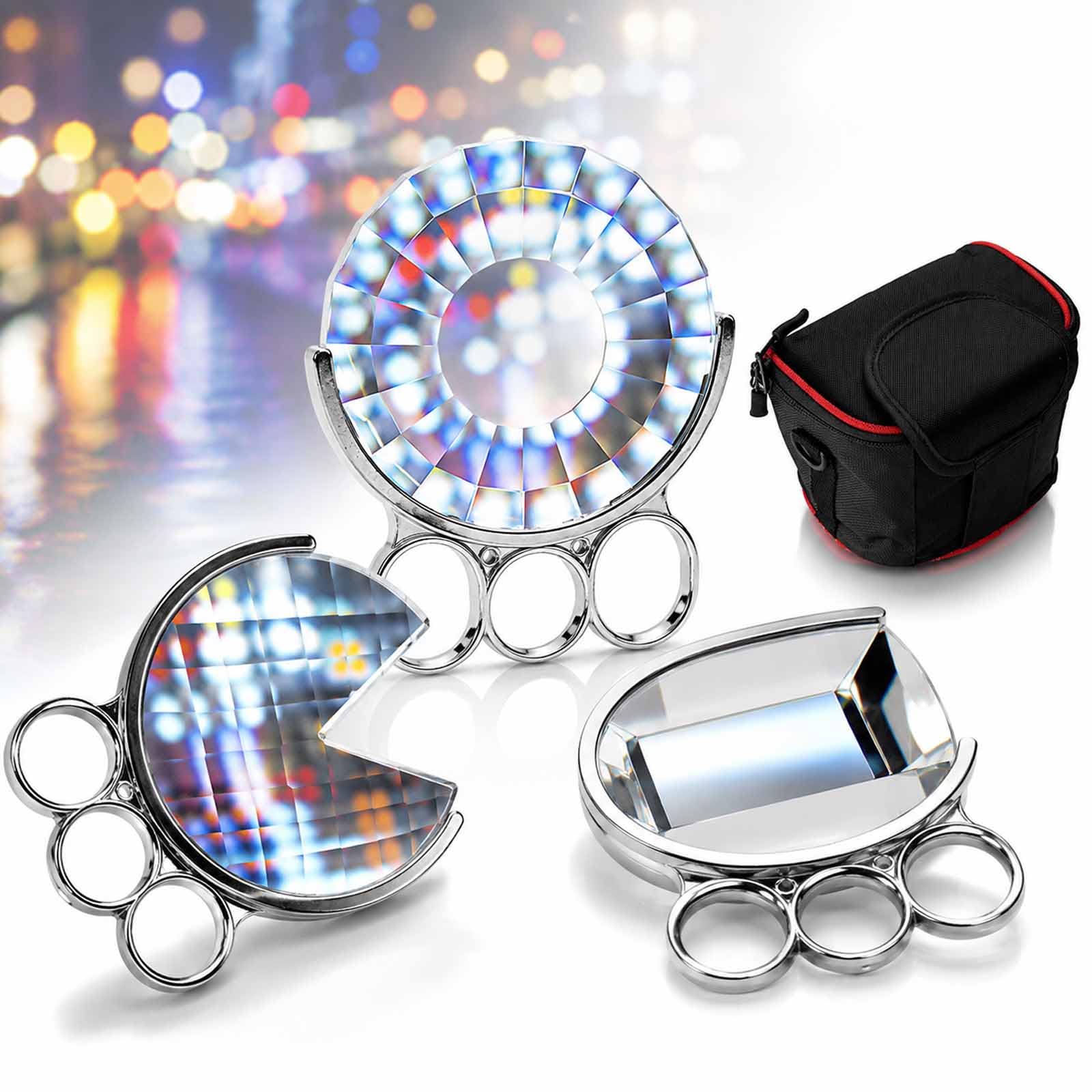 GCYXUC 3 Pcs Glass Prism Lens, Photography Foreground Blur, Handheld Kaleidoscope Camera Filter Set, 90 Mm Optical Glass Prisms For Refraction Effects, Creative Photo Round Facet