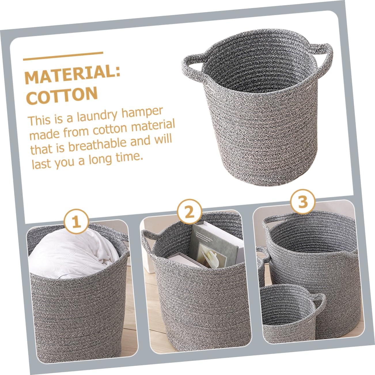 Healifty Large Cotton Linen Laundry Basket with Dual Color Design Portable Clothes Storage Hamper with Integrated Handles for Bedroom Bathroom Nursery and Living Use