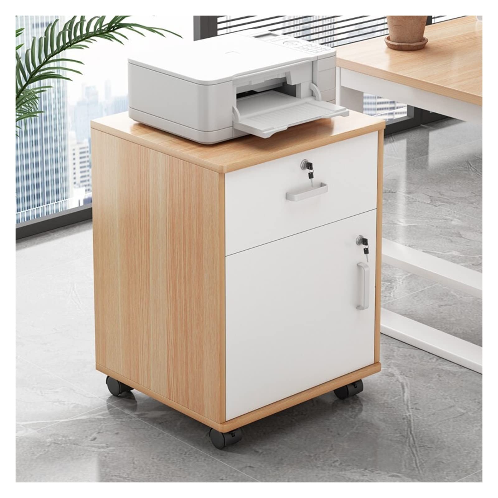 ASerZenith Wooden Lateral File Cabinet With Lockable Wheels 1 Drawer Mobile Filing Storage Nizer For Files And Printer Stand,A-One Size