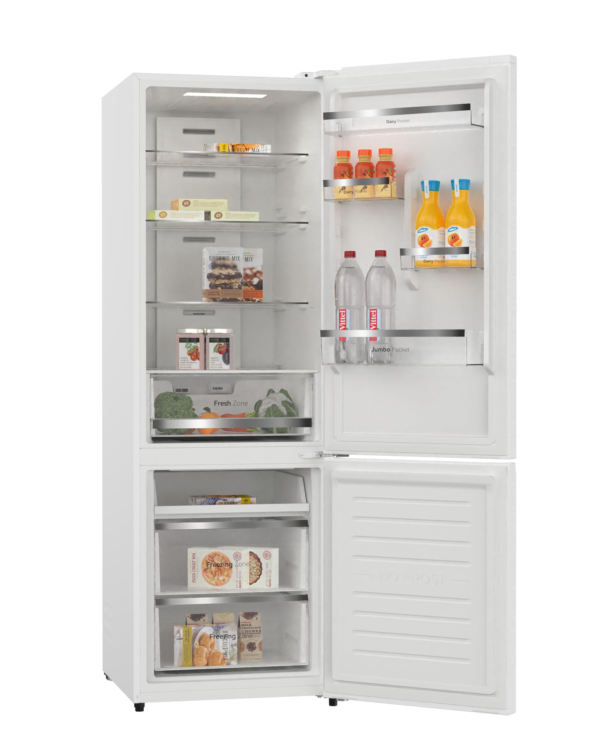VOK Frigorífico Combinado No Frost 405L en 185.5cm - Compresor Inverter Silencioso 37dB, MaxVolume, Zona 0°C, Multi Air Flow, Clase E, Blanco, EVR-405NEW