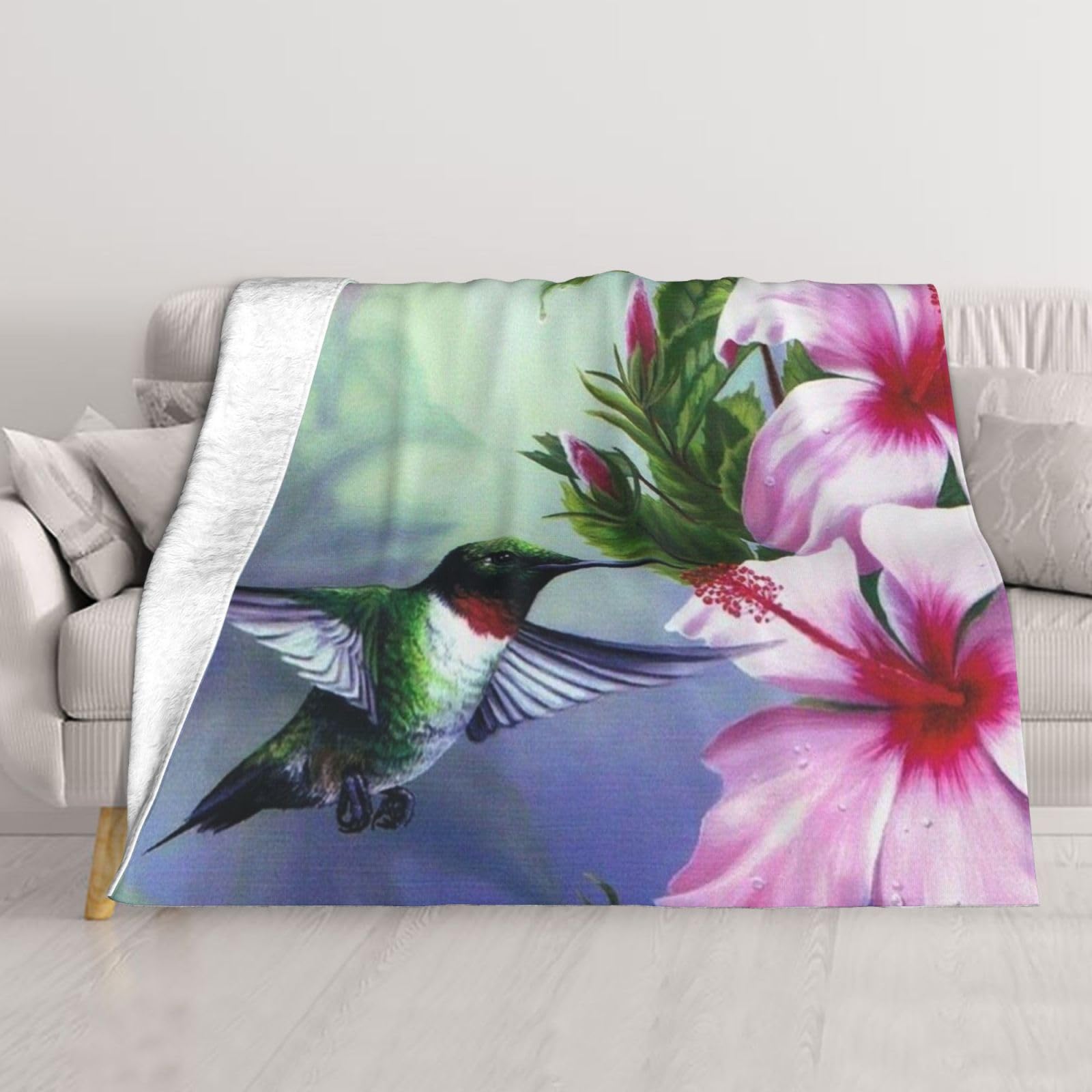 Couverture en flanelle colibri motif mouche - Plaid chaud et léger pour lit et canapé 152x127 cm