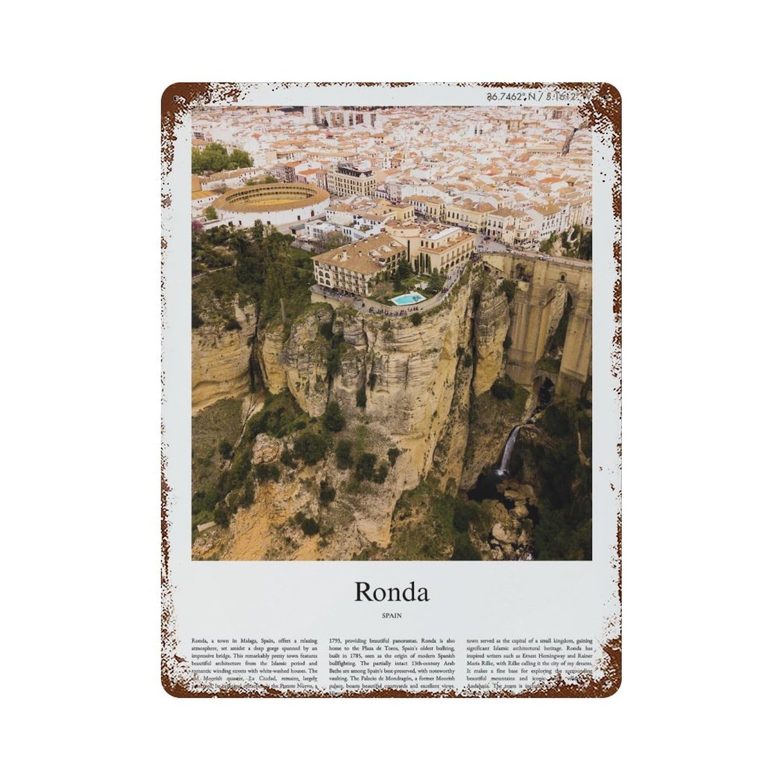 xiaoxiaoshen Ronda, Spain City Scenery Wall Decor Art Metal Tin Poster Modern Home Decor Art Home Bar Shop Decorations Vintage Sign 40x30cm