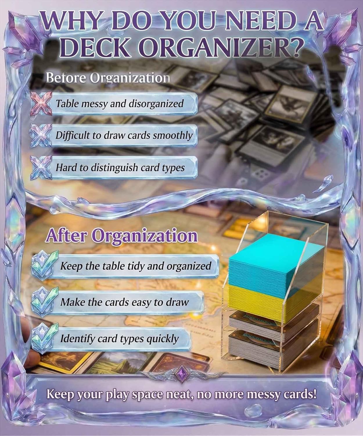 Acrylic Commander Deck Holder for MTG - 100+ Double Sleeved Card Tray with 3 Dividers, Sturdy Playing Card Holder & Organizer for Magic The Gathering TCG Board Game Accessories