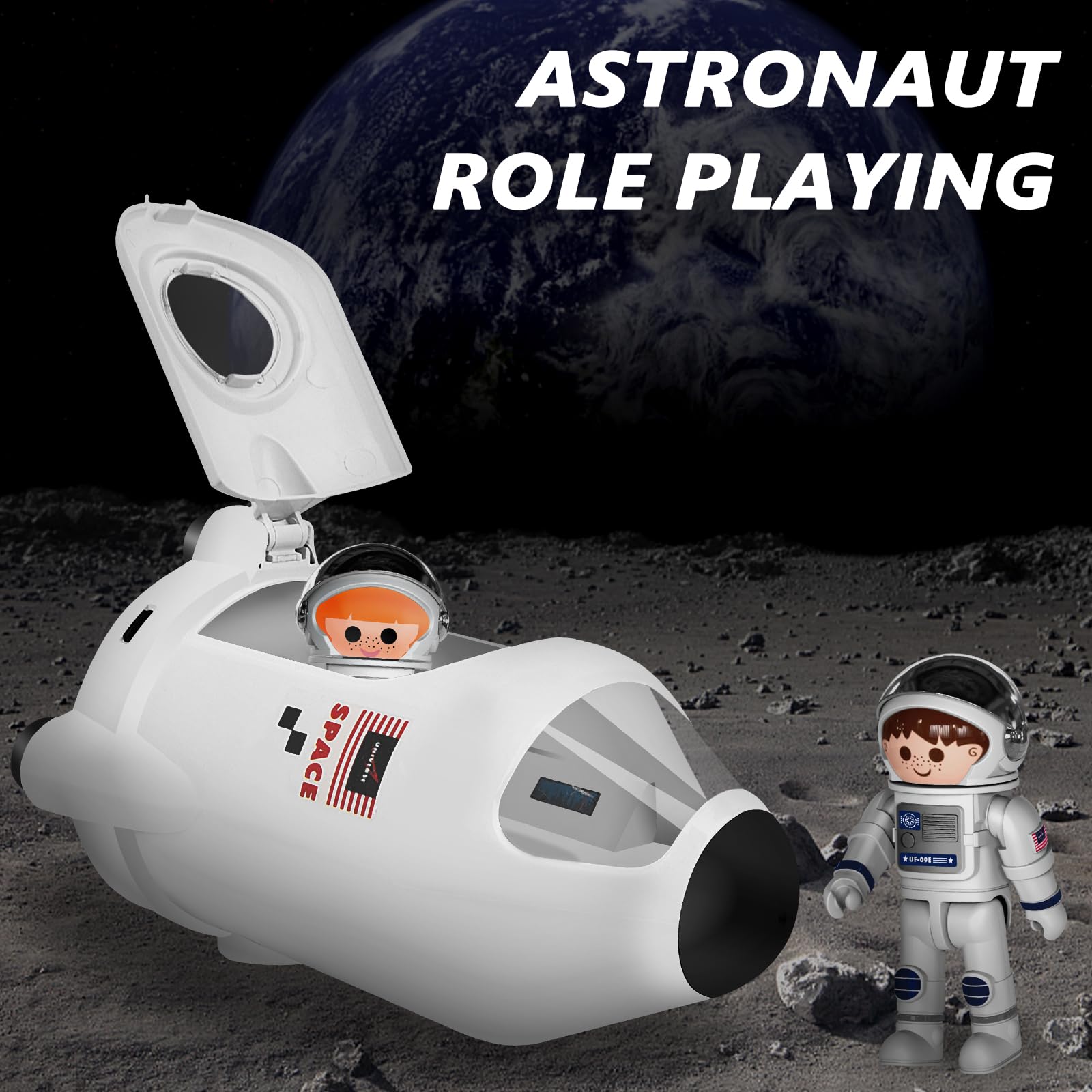 Herenear Razzo Spaziale, Space Shuttle Giocattolo per 3-8 Anni, con Astronauti e Lampada di Proiezione
