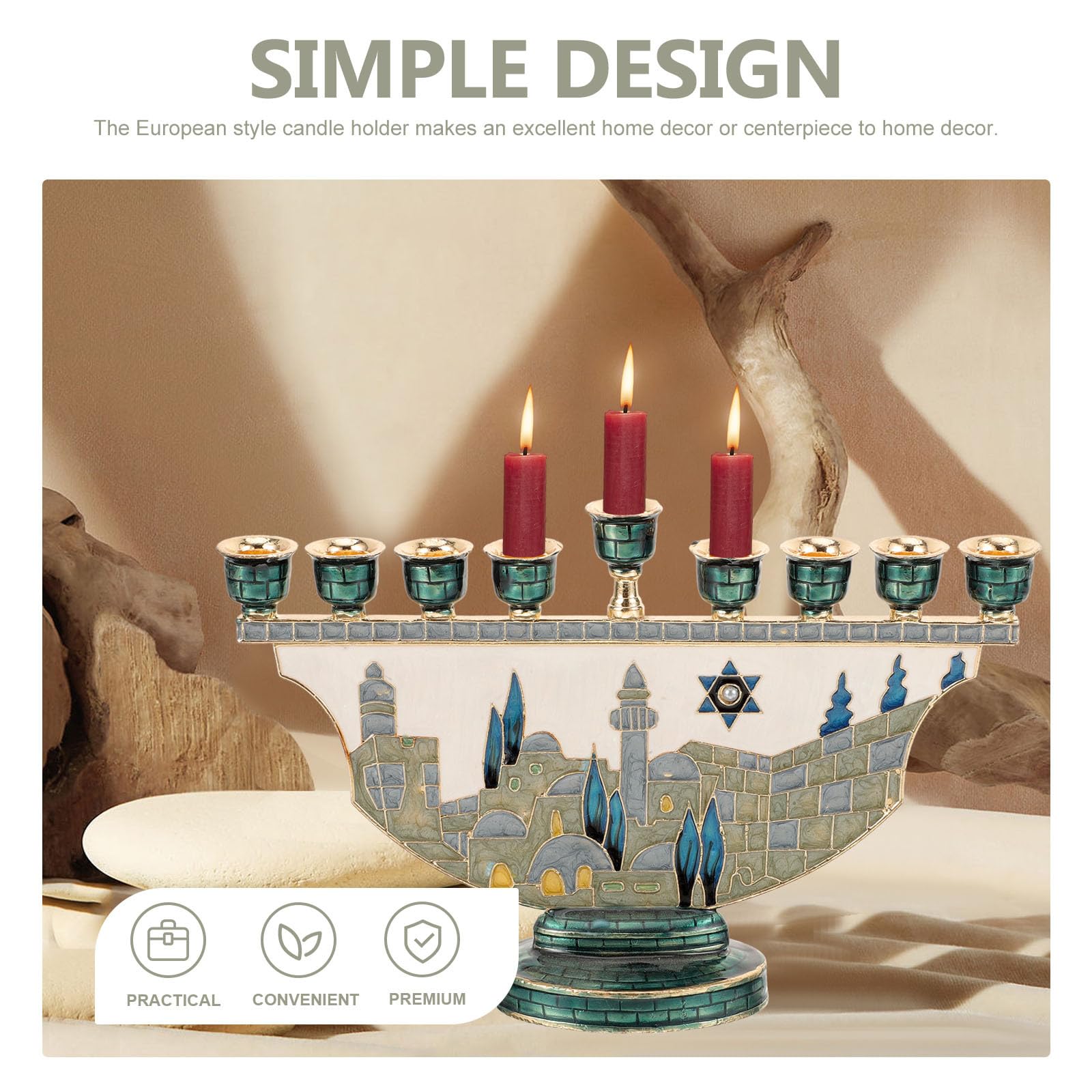GLEAVI Candelabro de Chimenea Metálico Nueve Brazos para Velas Cónicas, Soporte para Decoraciones de Hanukkah y Eventos Familiares