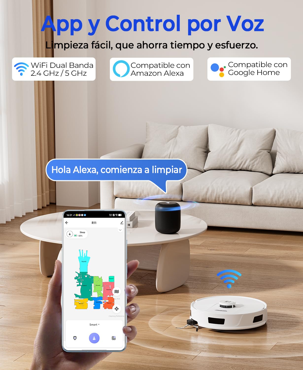 Redkey D8 Robot Aspirador y Fregasuelos, 25000Pa Aspirador Robot con Base, 4L Auto-Vaciado, Anti-Enredo de Cabello, Navegación LiDAR, Ideal para Alfombras y Pelos de Mascotas, Voz y aplicación