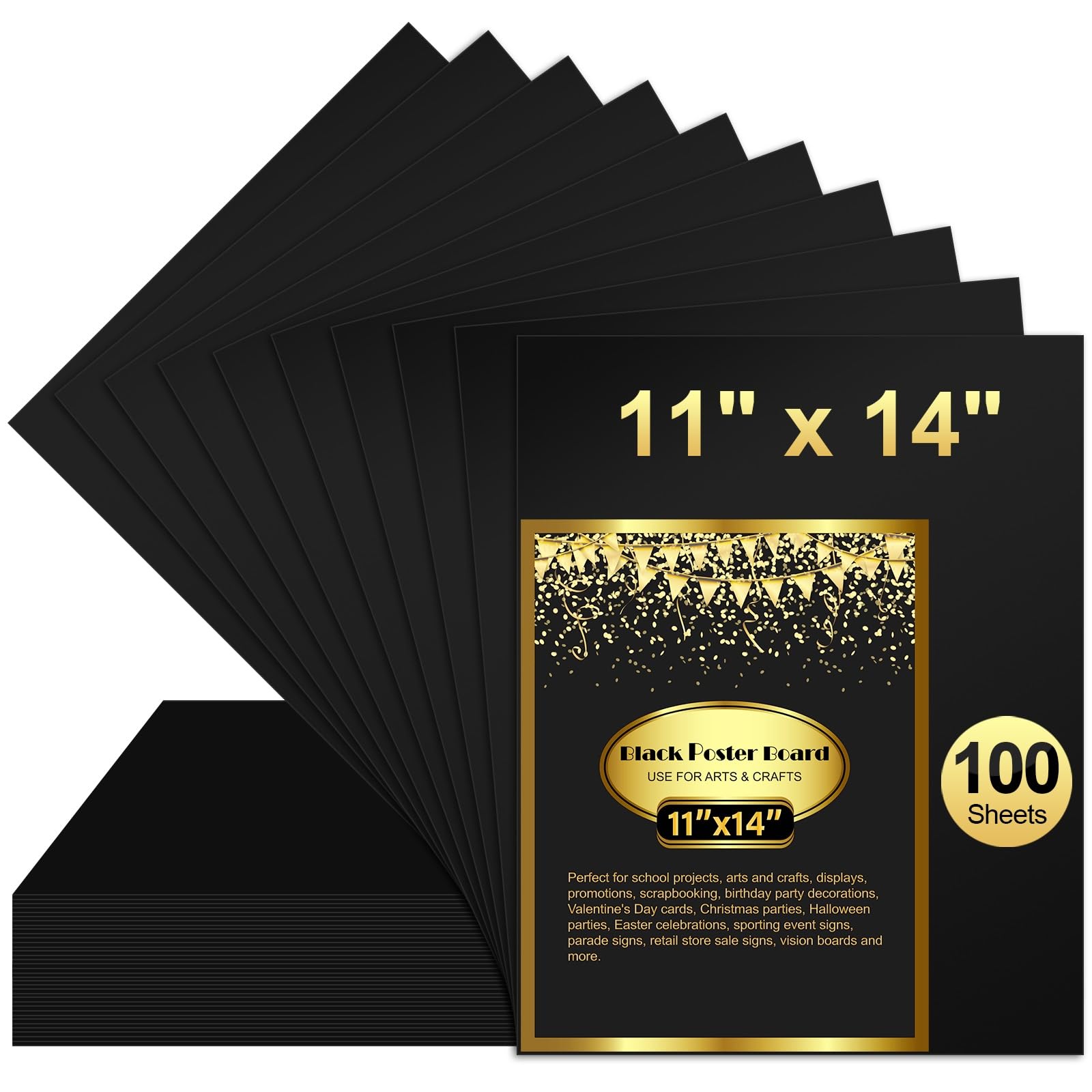 100 Pcs Black Poster Board Paper 11x14, ROOKEA Vision Boards Posterboard Bulk for School Projects Classroom Arts Craft Presentations Drawing Scrapbooking Blank Graphic Display