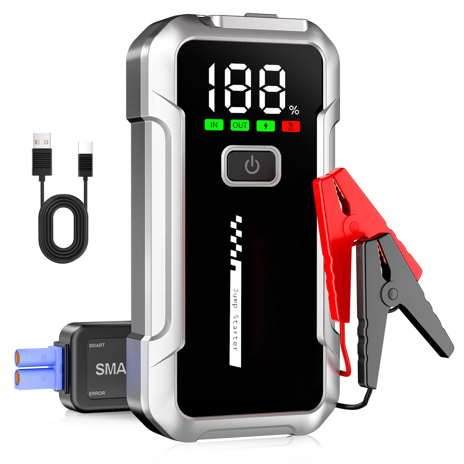 Booster do Akumulatora Samochodowego 7000A Rozrusznik Samochodowy 12V (do Wszystkie Benzyna lub 10L Diesel) Jump Starter z Lampką LED Ekranem LCD do Pojazdów 12V Auto Moto SUV Ciężarówka