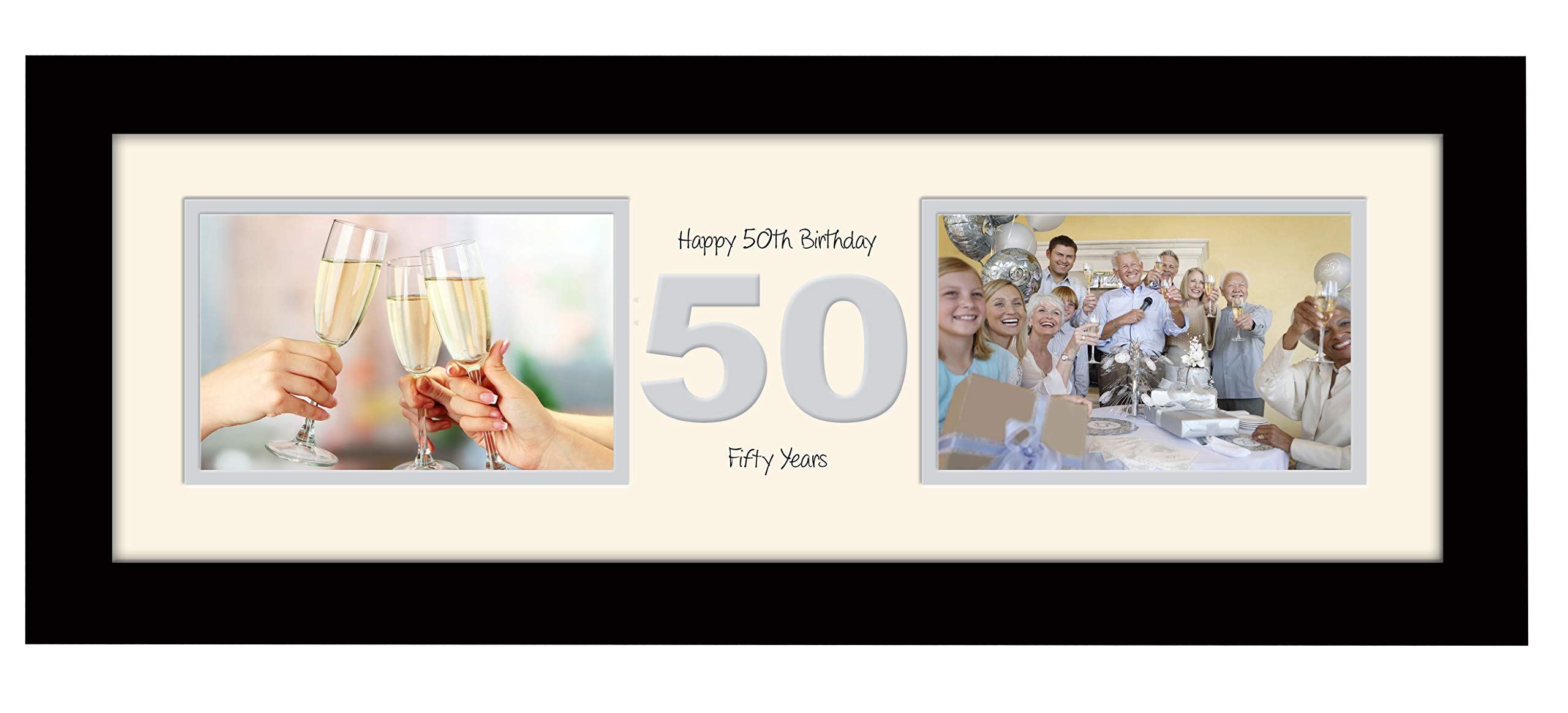 Photos In A Word Black Finish Frame Cream Mount Grey Inside 50Th Birthday Photo Frame Fiftieth Gift Takes Two 6”X4” Landscape Photos 1225A (Black Finish Frame Cream Mount Grey Inside)