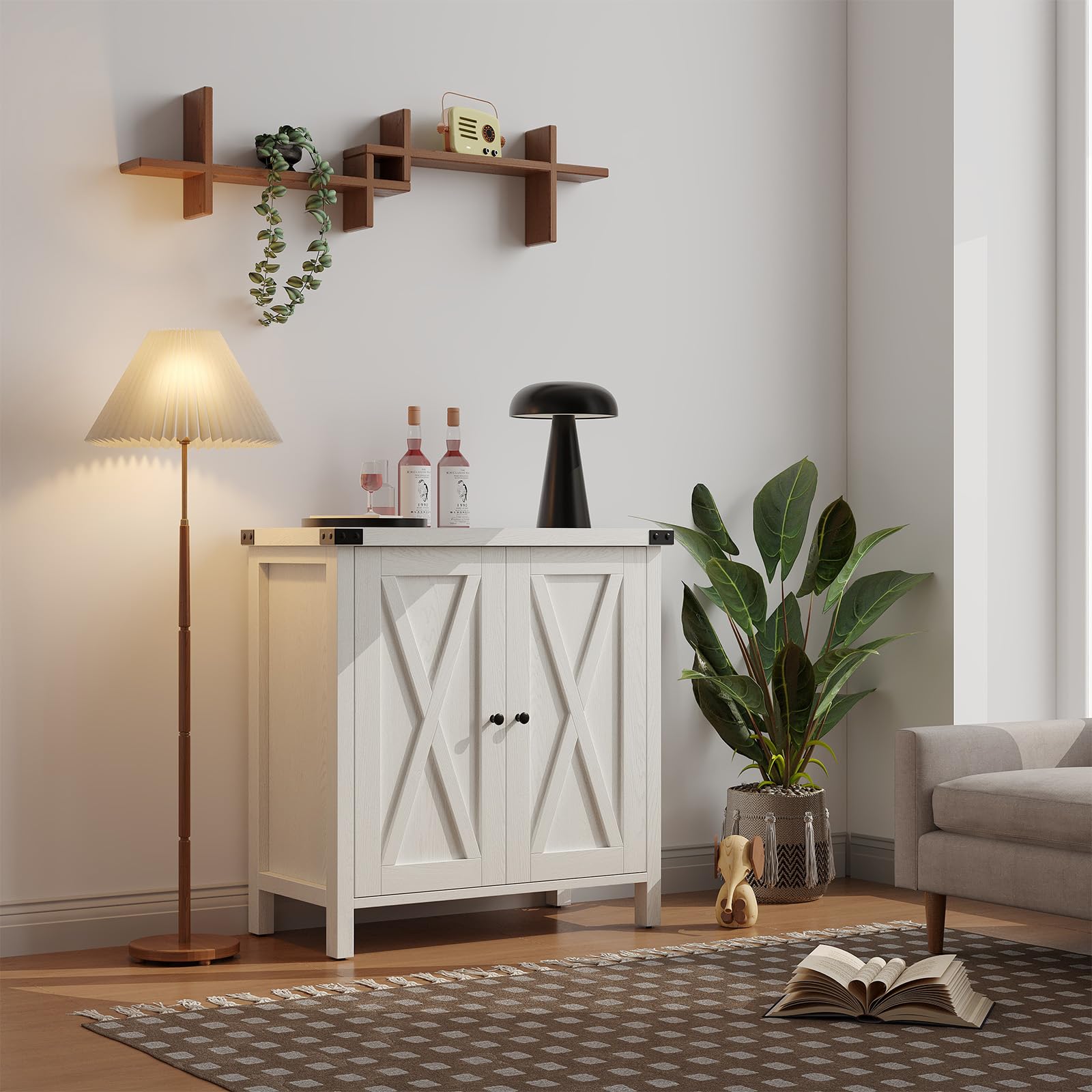 Zstar Mueble Bar De Café, Mueble De Cocina, Aparador Buffet Moderno De Estilo Rústico con Estante Ajustable, Gabinetes Decorativos con Puertas De Granero para Cocina, Comedor, Entrada