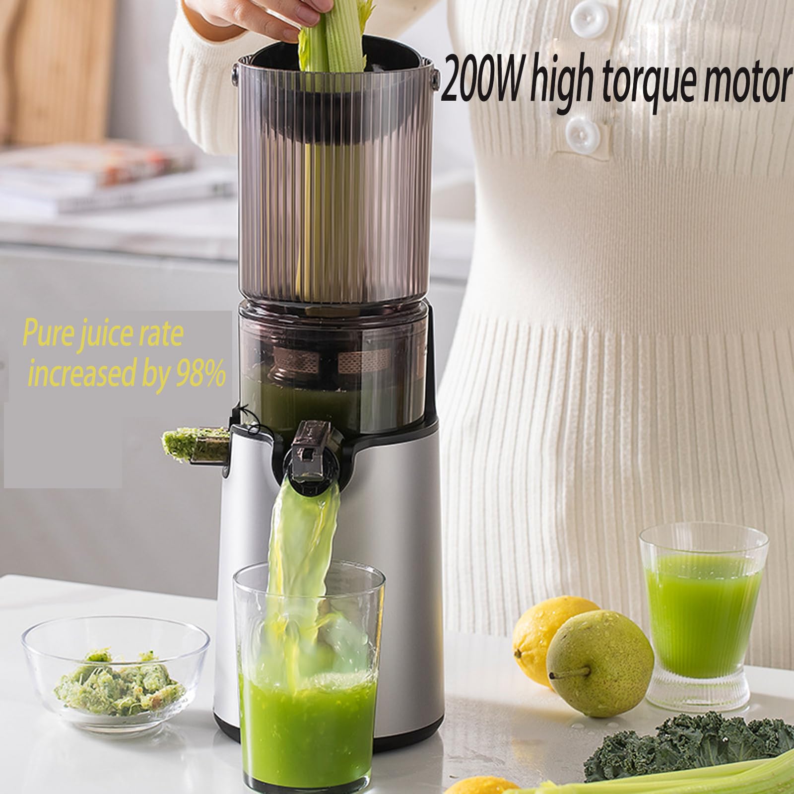 Presse-agrumes à froid professionnel avec séparateur de pulpe amovible, facile à nettoyer, haut rendement pour fruits et légumes entiers