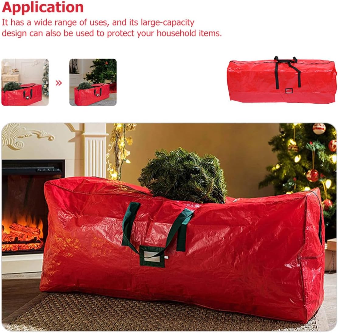 Christmas Tree Storage Bag Xmas Red PE with Handles Waterproof